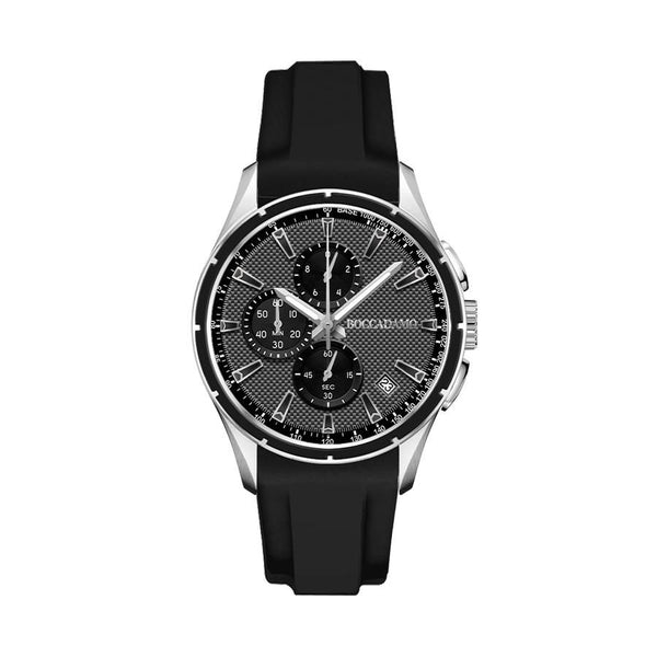 Boccadamo - Cronografo in silicone nero con quadrante grigio e ardiglione in acciaio ID: AG007