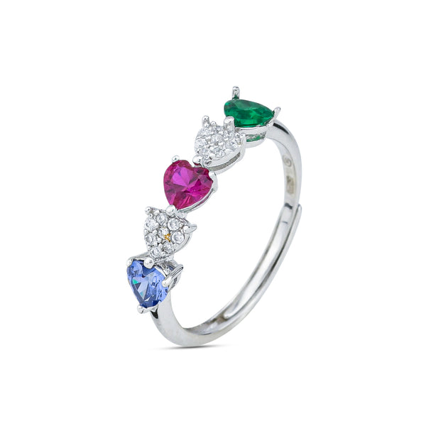 Boccadamo - Anello con zirconi rubino, tanzanite e verde e zirconi bianchi a forma di cuore
ID: AN503M