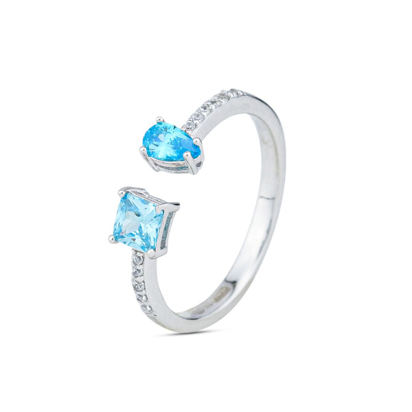 Boccadamo - Anello con due zirconi sfaccettati acquamarina 
ID: AN508A