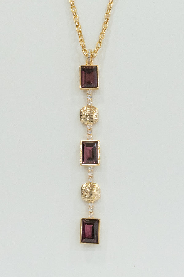 Barbieri - Collana in metallo placcata oro con cristalli viola