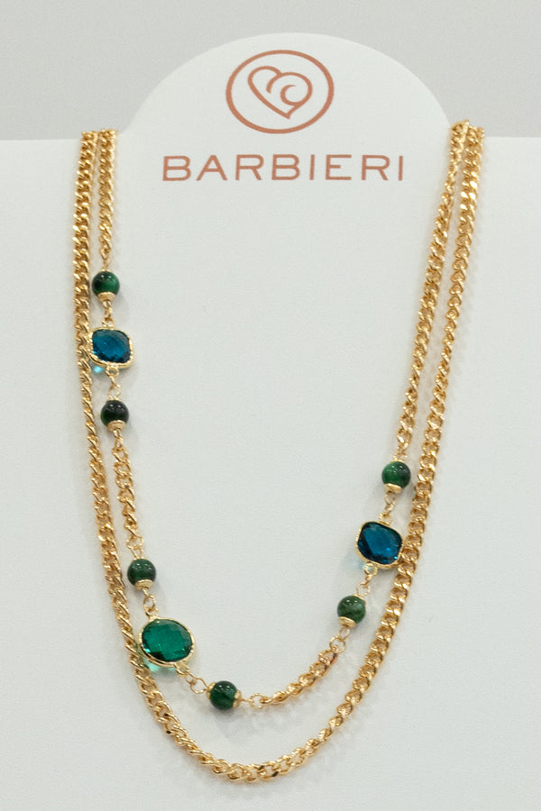 Barbieri - Collana girocollo doppio filo con cristalli verdi