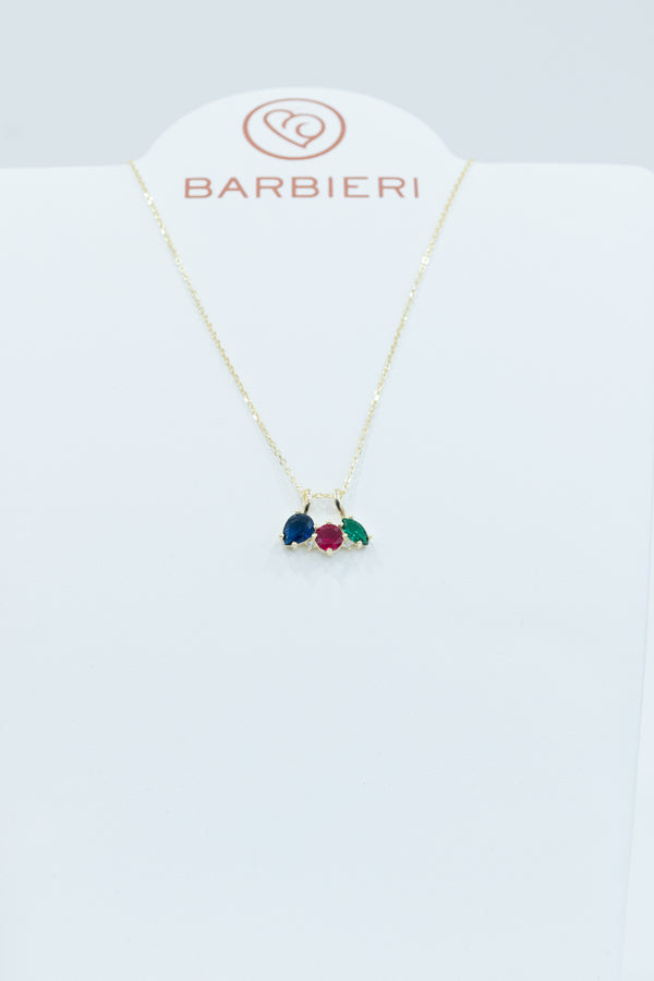 Barbieri - Collana con pendente con tris di colori blu, rosso e verde