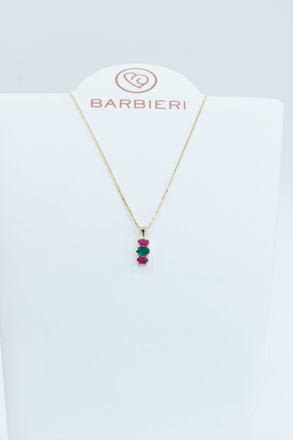 Barbieri - Collana con pendente con cristalli verde e rosso