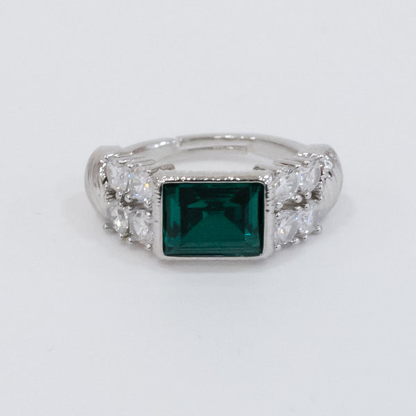 Barbieri - Anello metallo rodiato con cristallo verde