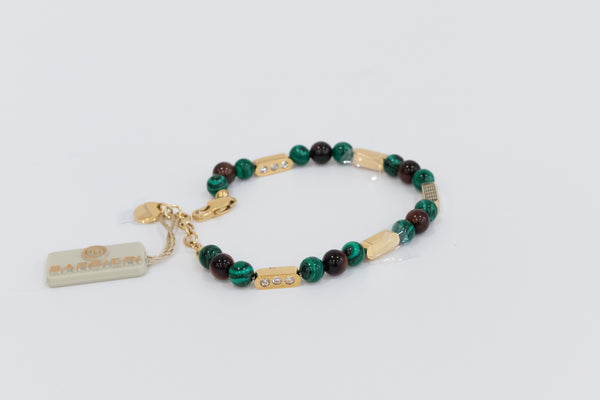Barbieri - Bracciale in acciaio dorato con pietre verdi e bordeaux