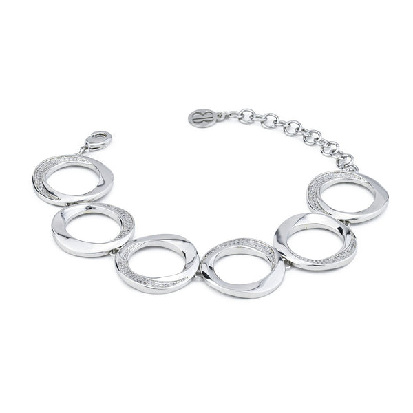 Boccadamo - Bracciale rodiato a moduli circolari con pavé di zirconi ID: KBR032
