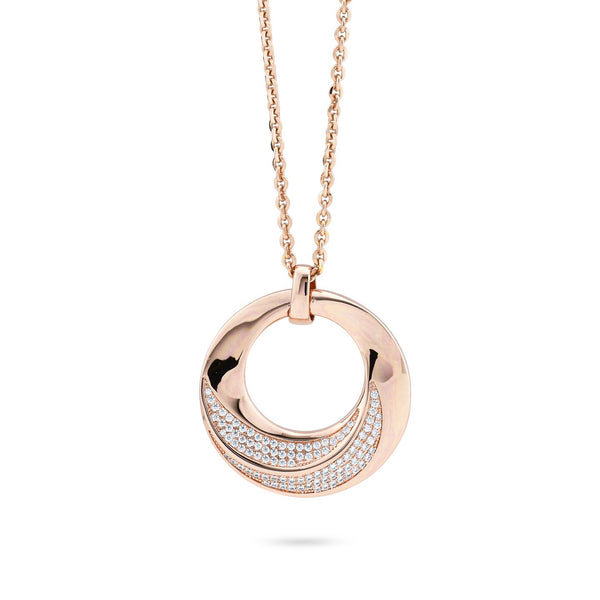 Boccadamo - Collana placcata oro rosa con pendente circolare a doppia goccia di zirconi ID: KGR042RS