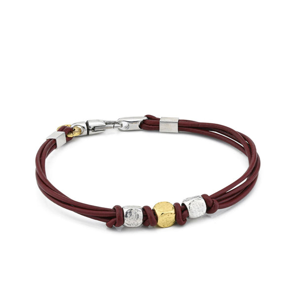 Boccadamo - Bracciale in cuoio bordeaux con tre cubotti
ID: MBR219R