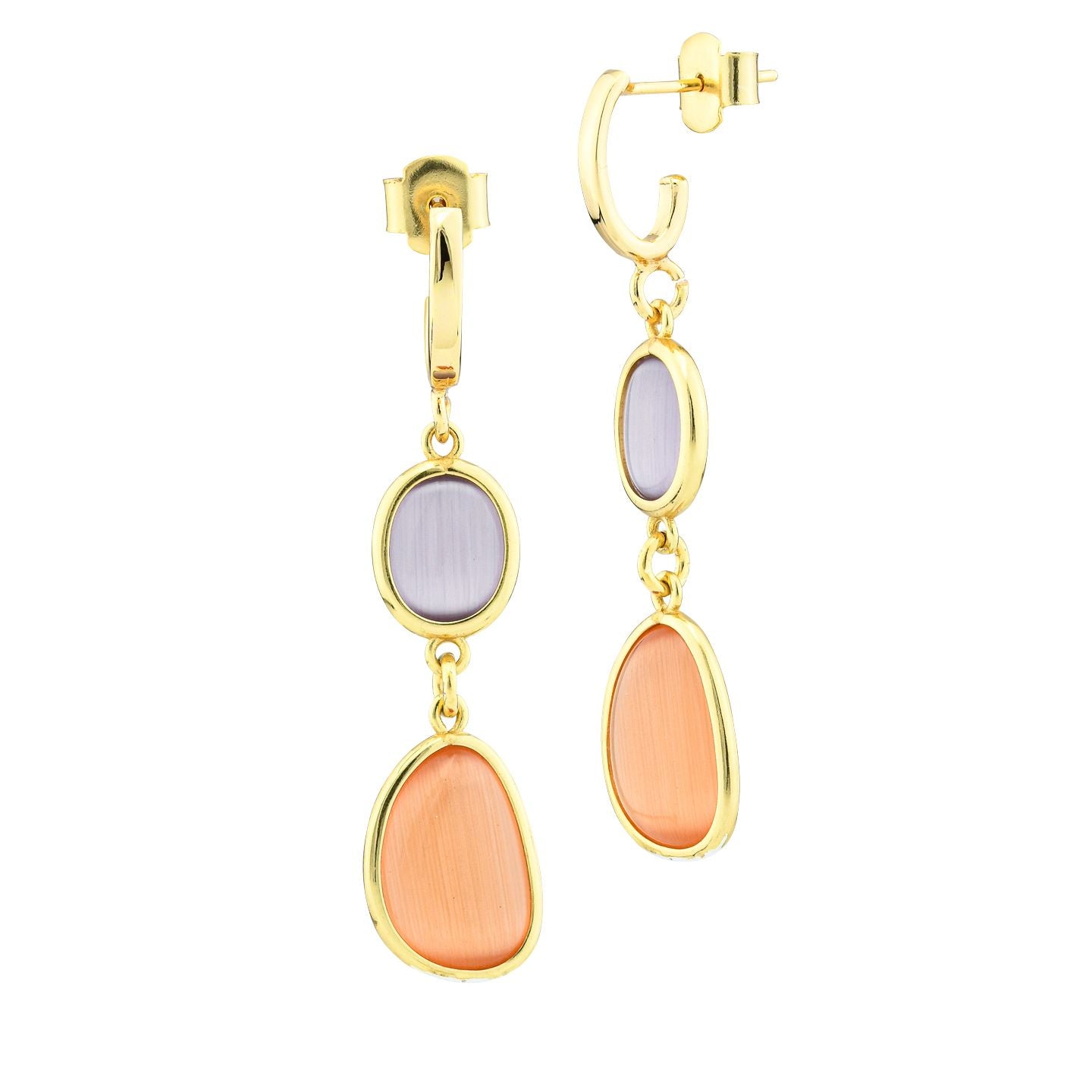 LES POULETTES BIJOUX - Orecchini Chainette A Piuma Placcati Oro, Con Cofanetto Regalo, Gioiello Autore Francese, 1 Anno Di Garanzia
