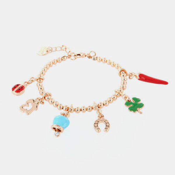 Amo Capri - Bracciale in Metallo con portafortuna rosé