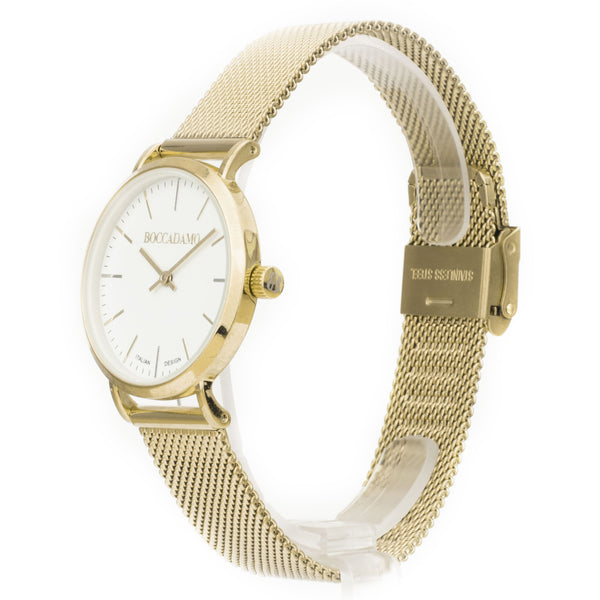 Boccadamo - Orologio donna con quadrante bianco e cinturino maglia mesh dorato ID: MX002